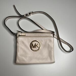 Michael Kors Fulton Crossbody Pebbled Leather Bag Vanilla OD-1409 MK Logo Purse